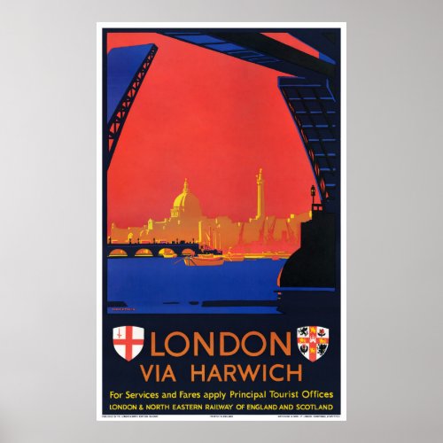 England London Vintage Travel Poster Restored