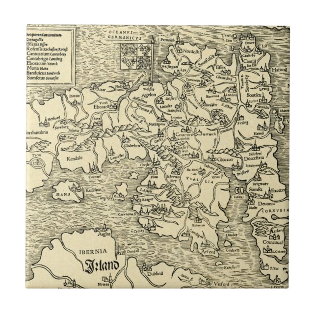 England Map in Ptolemy 's Geographia Universalis Ceramic Tile (Front)