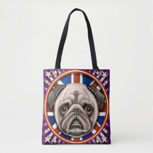 England Pug all over custom name Tote Bag