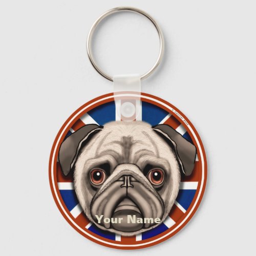 England Pug custom name Keychain