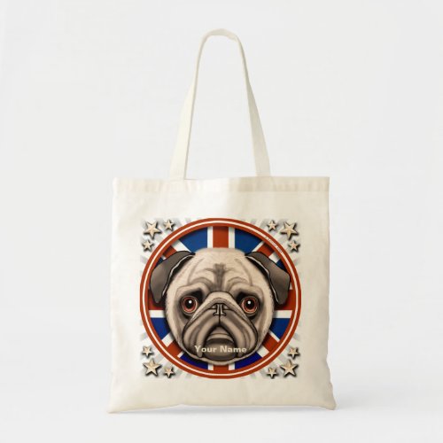England Pug custom name Tote Bag