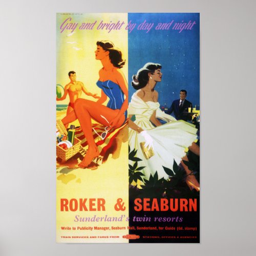 England Roker and Seaburn Restored Vintage Poster