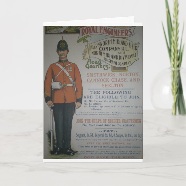 England Royal Engineers recruitment poster 1890 Card (Front)