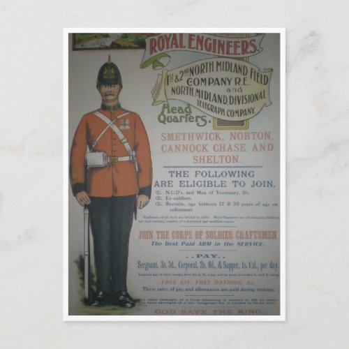 England Royal Engineers recruitment poster 1890 Postcard