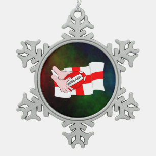 England Rugby Team Supporters Flag With Ball Snowflake Pewter Christmas Ornament