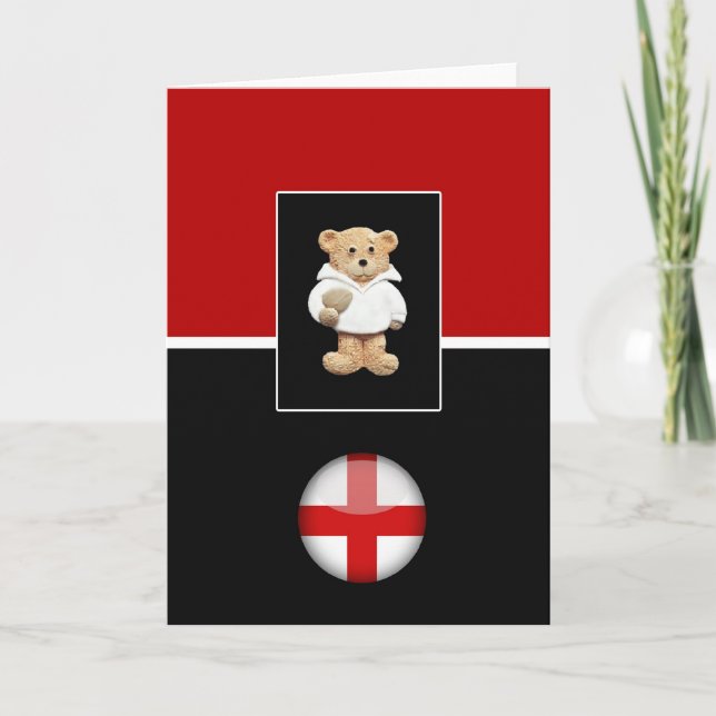 England Rugby Teddy Bear Greeting Card (Front)