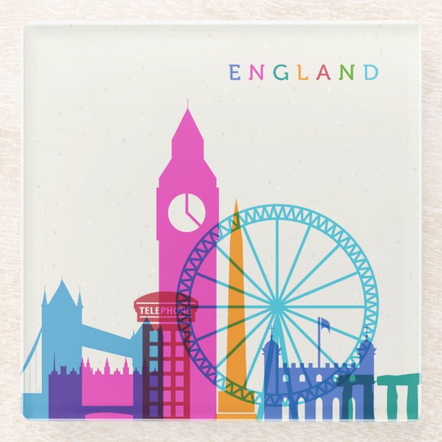 England Skyline Glass Coaster (Front)
