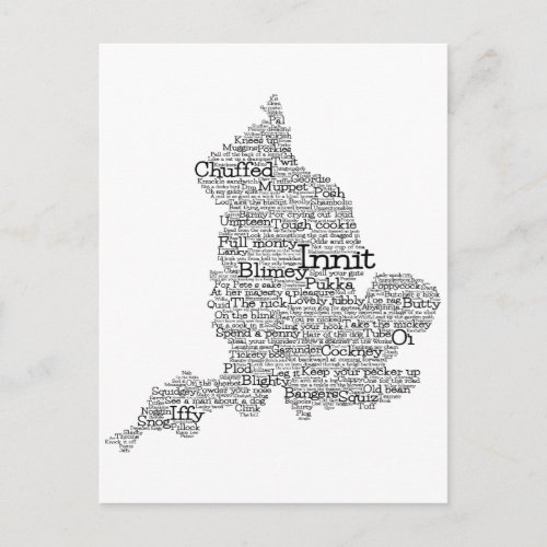 England Slang British Word Art Map Postcard