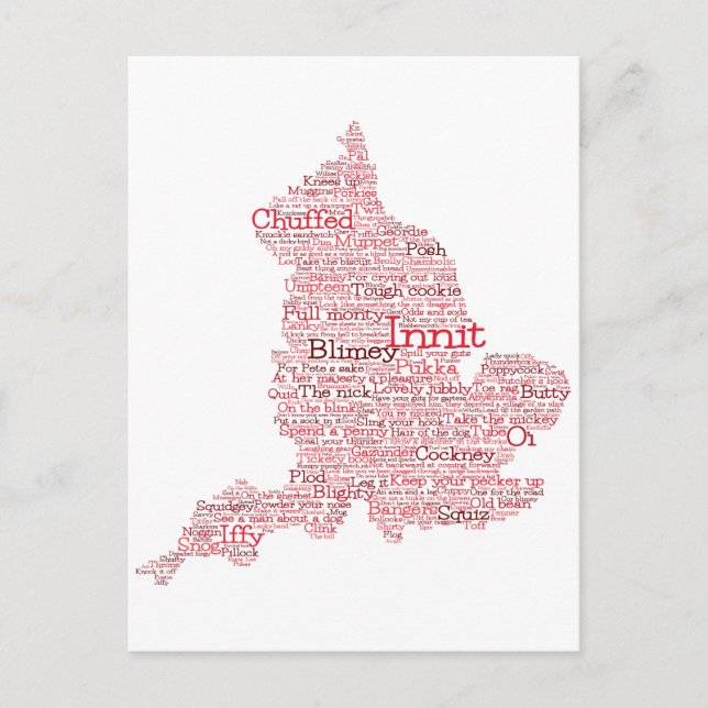England Slang British Word Art Map Postcard (Front)