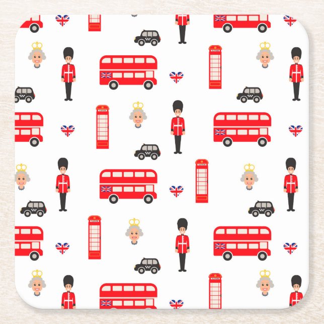 England Symbols Pattern Square Paper Coaster (Front)
