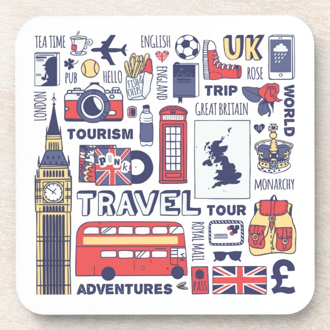 England Travel Doodles Beverage Coaster (Front)