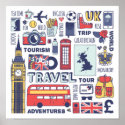 England Travel Doodles Poster