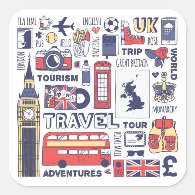England Travel Doodles Square Sticker (Front)