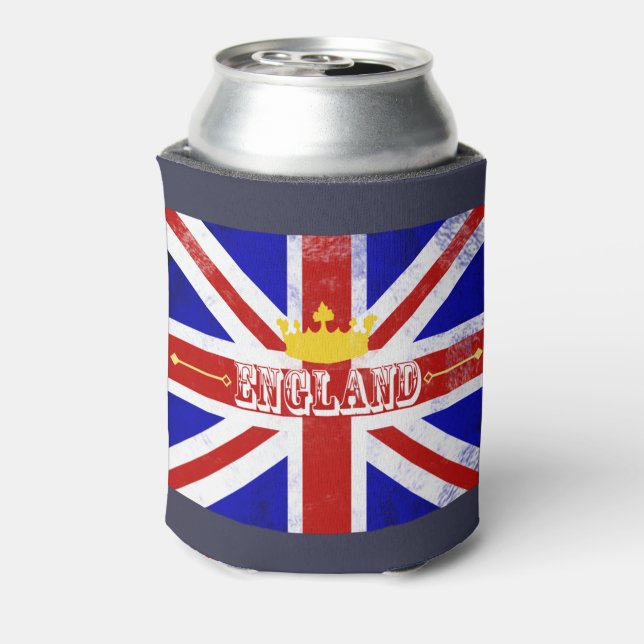 England Union Jack British Themed Distressed Flag Can Cooler (Can Back)