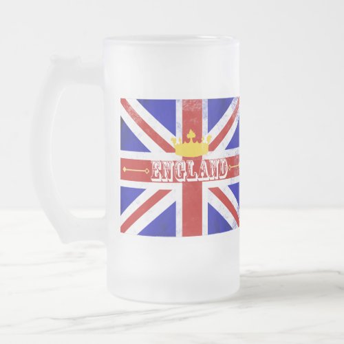 England Union Jack British Themed Distressed Flag Frosted Glass Beer Mug