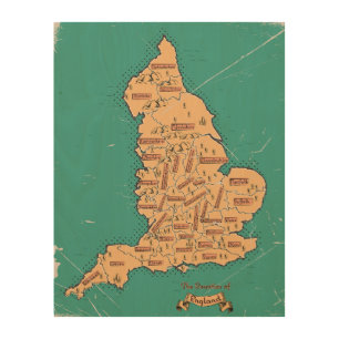 England Vintage Counties Map Wood Wall Art