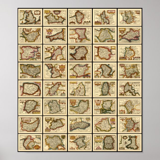 England, Wales and All English County Maps Poster (Front)