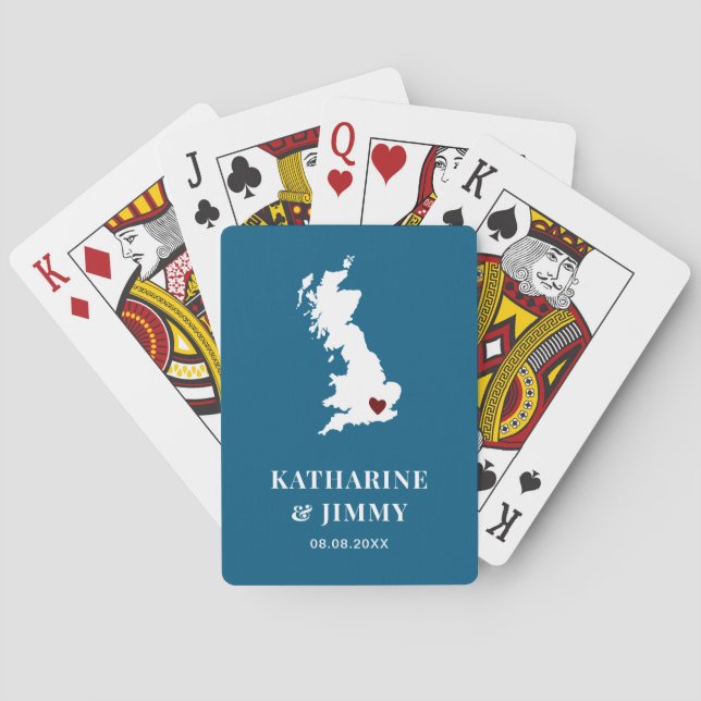 England Wedding Favor Deck of Cards, UK Map Poker Cards (Back)
