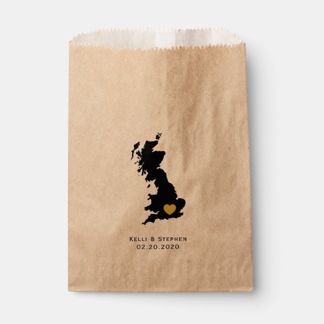 England Wedding Favor Treat Sacks, Map Gift Bags (Front)
