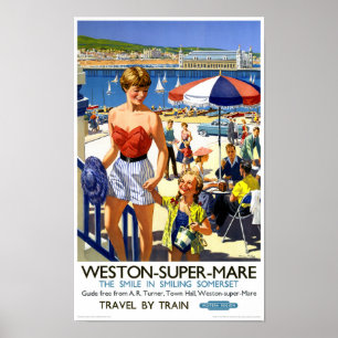 England Weston Super Mare Vintage Travel Poster