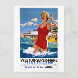 England Weston Super Mare Vintage Travel Poster Postcard