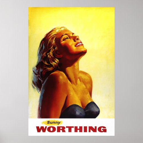 England Worthing Vintage Travel Poster Restored