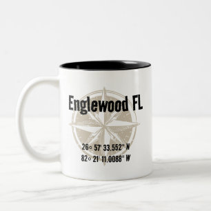 Englewood, Florida Nautical Latitude Longitude Two-Tone Coffee Mug