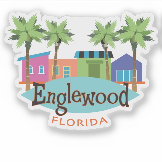 Englewood Florida Retro Style Illustration Sticker (Front)
