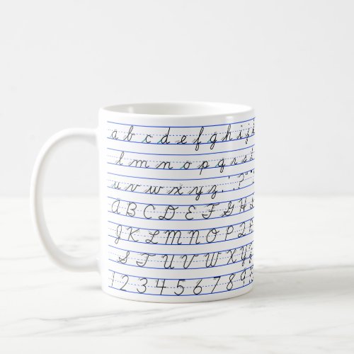 English Alphabet Diagram in Cursive Handwriting Coffee Mug