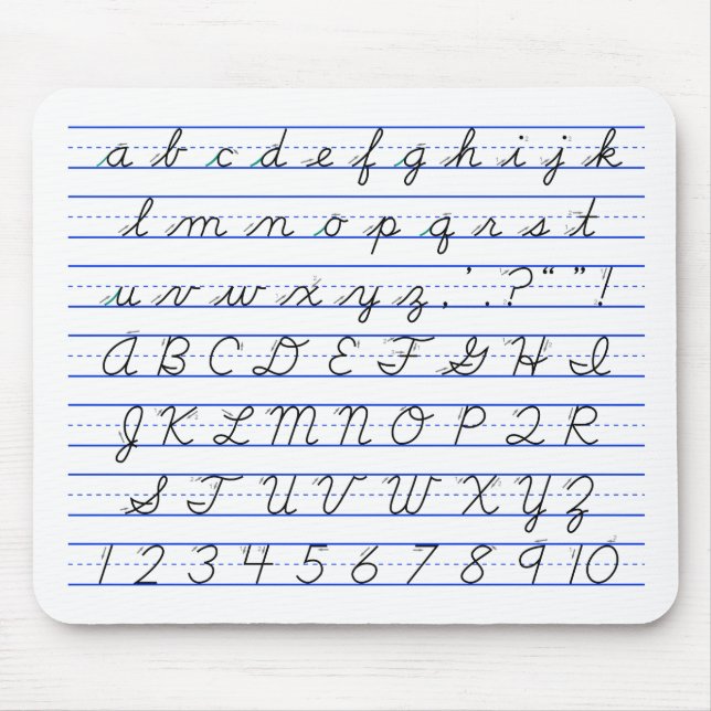 English Alphabet Diagram in Cursive Handwriting Mouse Pad (Front)