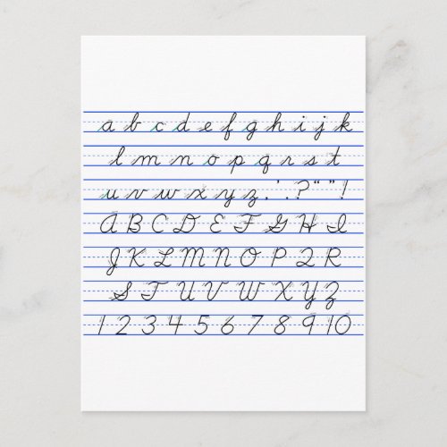 English Alphabet Diagram in Cursive Handwriting Postcard