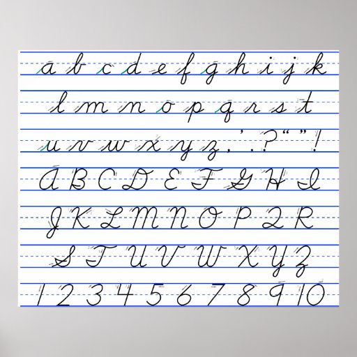 english alphabet diagram in cursive handwriting poster zazzle