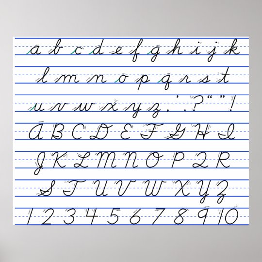 english alphabet diagram in cursive handwriting poster