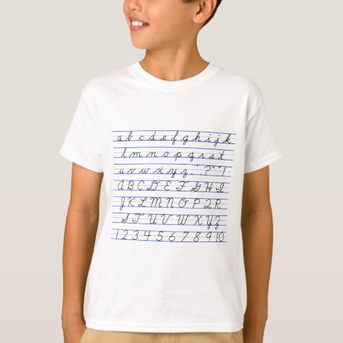 English Alphabet Diagram in Cursive Handwriting T_Shirt