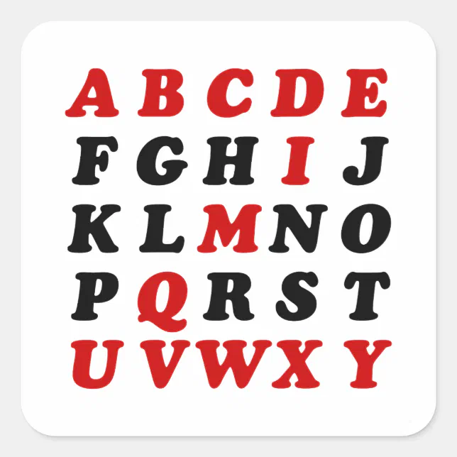 English Alphabet Square Sticker | Zazzle
