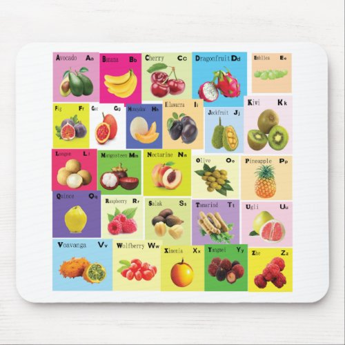 English Alphabets with fruits Mouse Pad