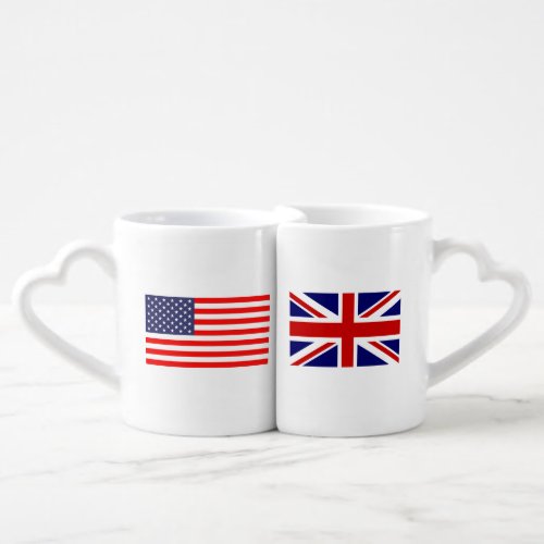 English American flag monogram lovers mug set