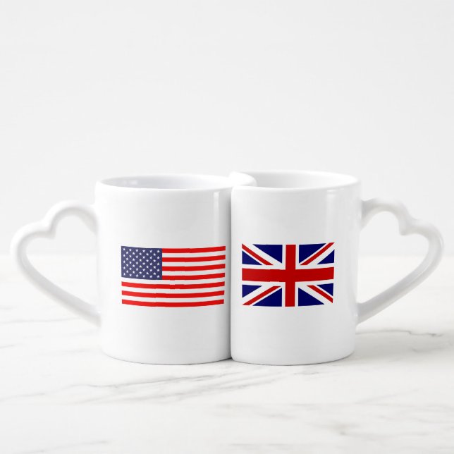 English American flag monogram lovers mug set (Front Nesting)