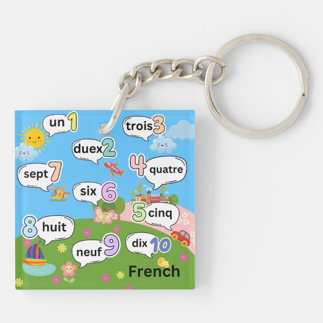 English and French Count 1 To 10 Keychain (Back)