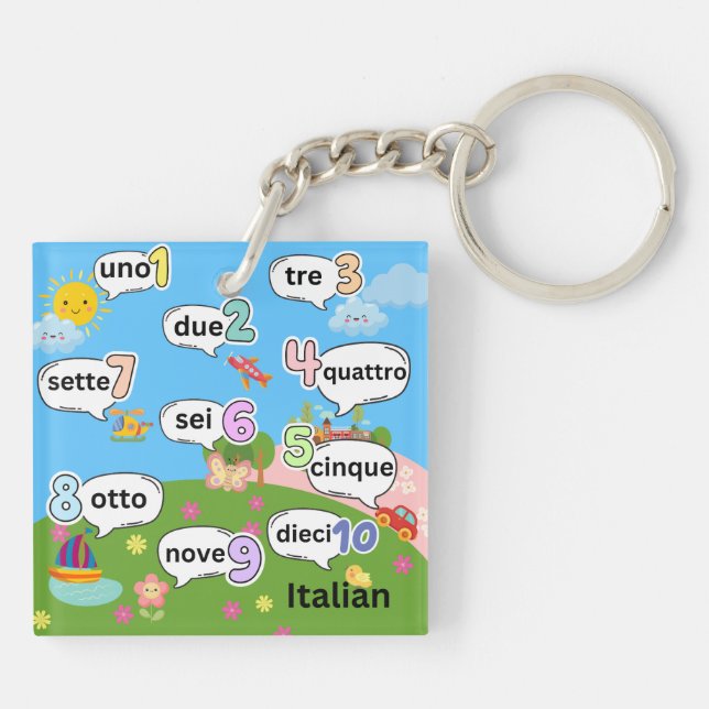 English and Italian Count 1 To 10 Keychain (Back)