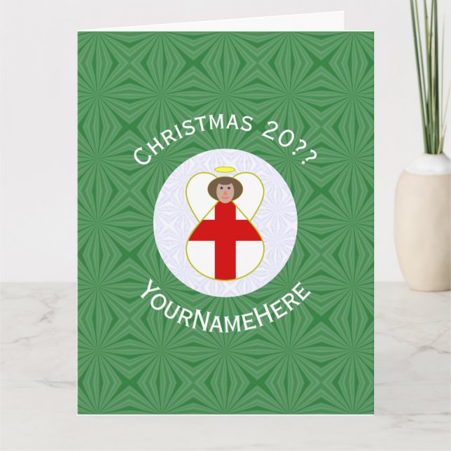 English Angel Christmas Flag Personalized  Card (Front)