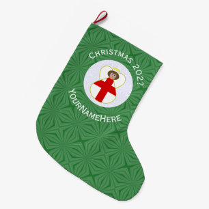 English Angel Christmas Flag Personalized Large Christmas Stocking