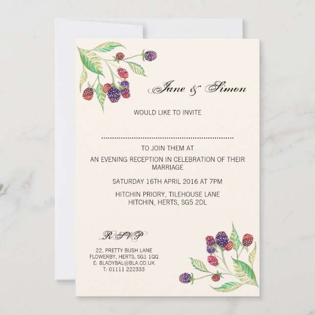 English Blackberries Botanical Evening Invitation (Front)
