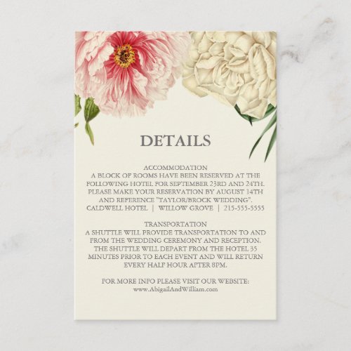 English Blooms Wedding Details Insert Card