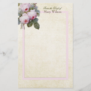 English Bourbon Roses Bouquet Custom Personalized Stationery