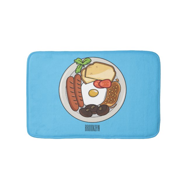 English breakfast cartoon illustration bath mat (Front)