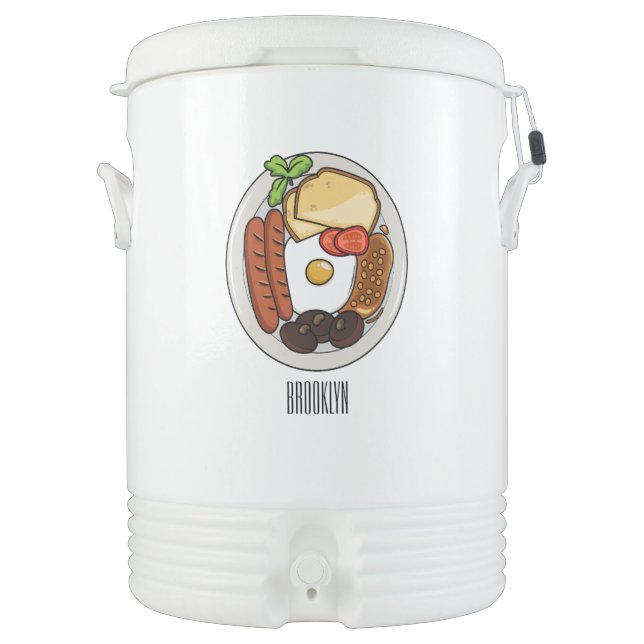 English breakfast cartoon illustration beverage cooler (Front)