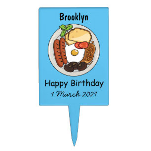 English breakfast cartoon illustration cake topper