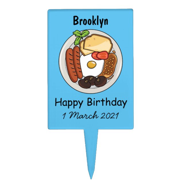 English breakfast cartoon illustration cake topper (Front)