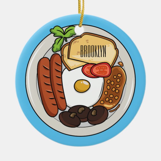 English breakfast cartoon illustration ceramic ornament (Front)